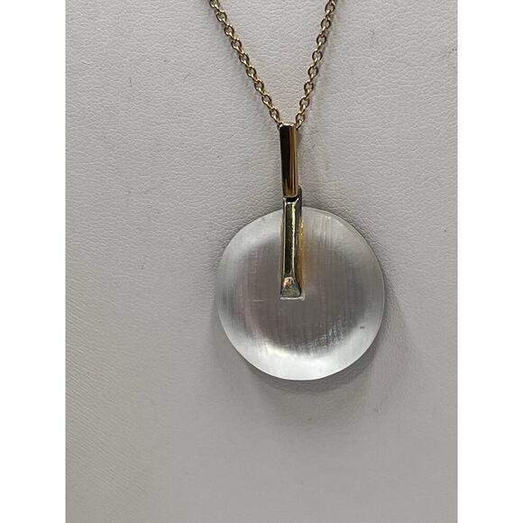 Alexis Bittar Handcrafted White Lucite
Pendent Necklace Gold 
Backing Signed - Picture 3 of 14